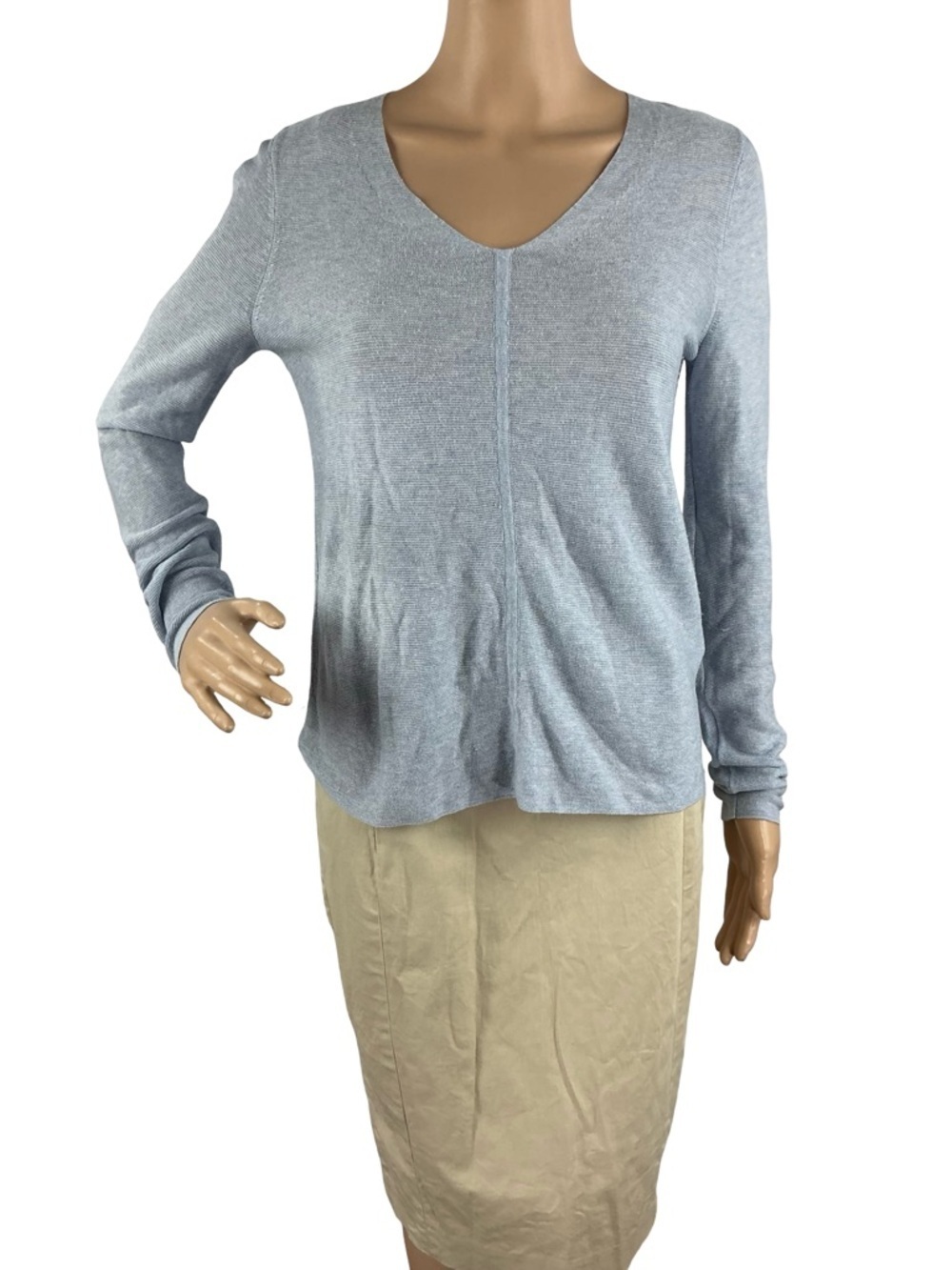 Eileen Fisher Silk Blend V-Neck Sweater Lightweight Blue Size XS